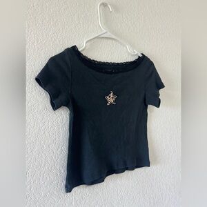 Brandy Melville cheetah print embroidered Zelly top